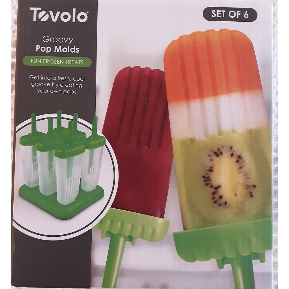 Ice Pop Molds Tovolo Groovy  Drip-Guard Handle Popsicles 4 Ounce Set of 6 NEW